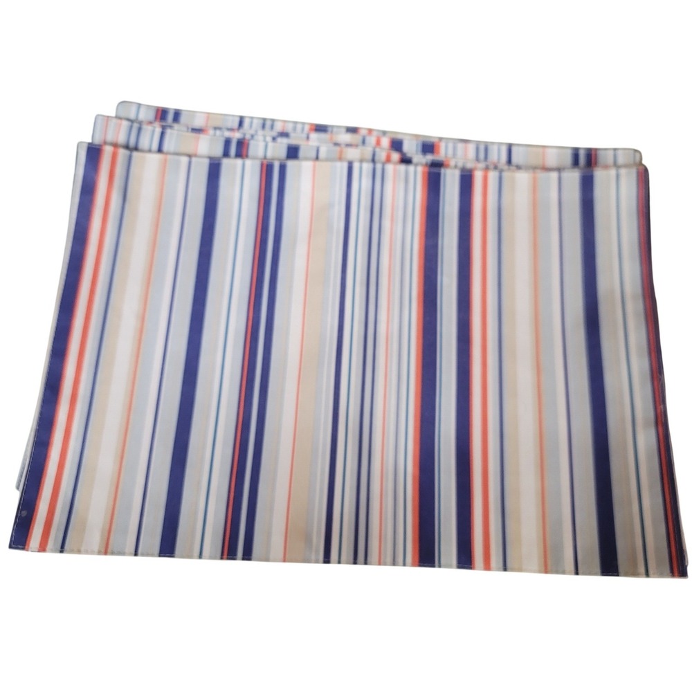 Set of 8 Striped Placemats‎ Navy Blue Orange White Tan Coastal Nautical Decor